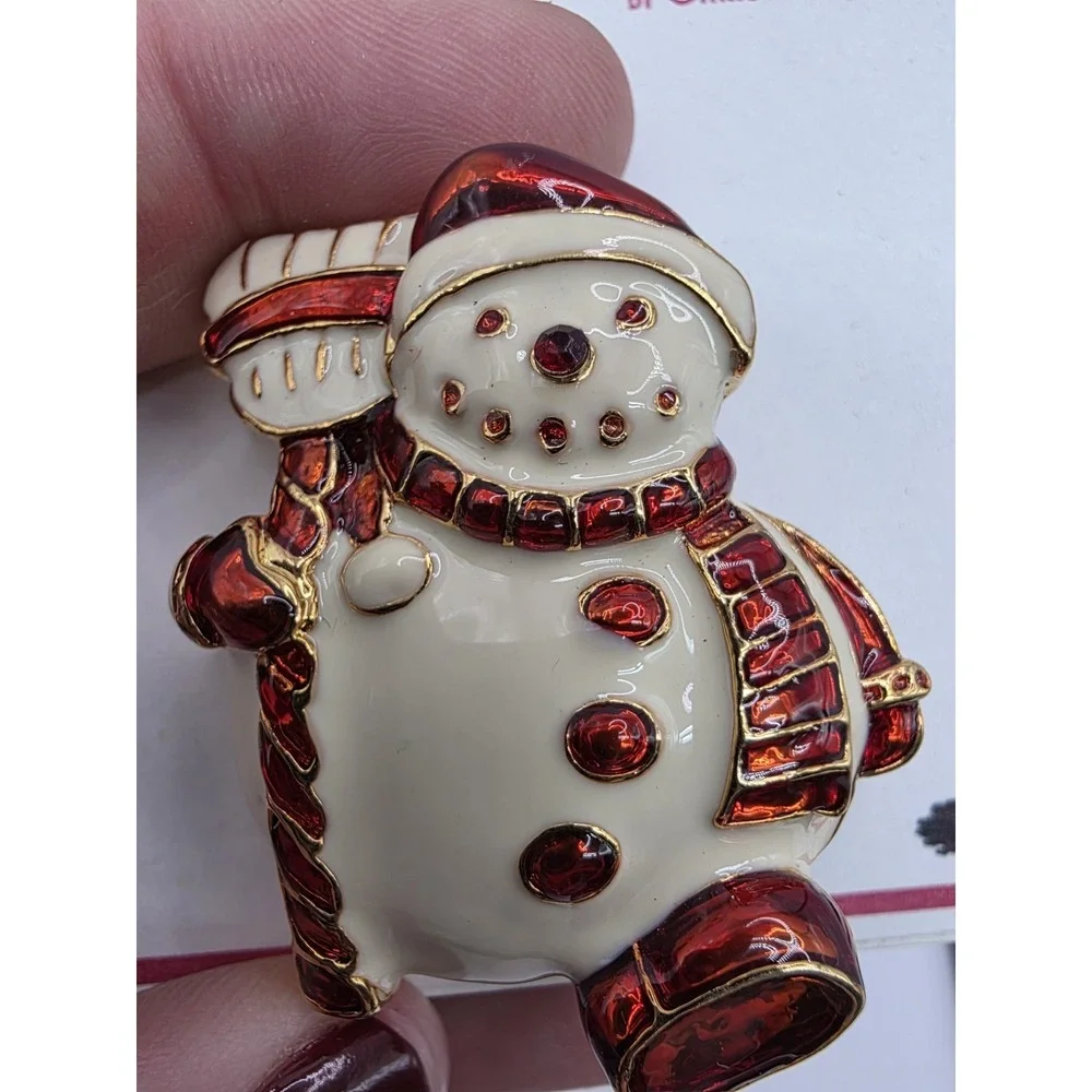 Christopher Radko Enamel Snowman Brooch Pin Xmas Holiday New Old‎ Stock
